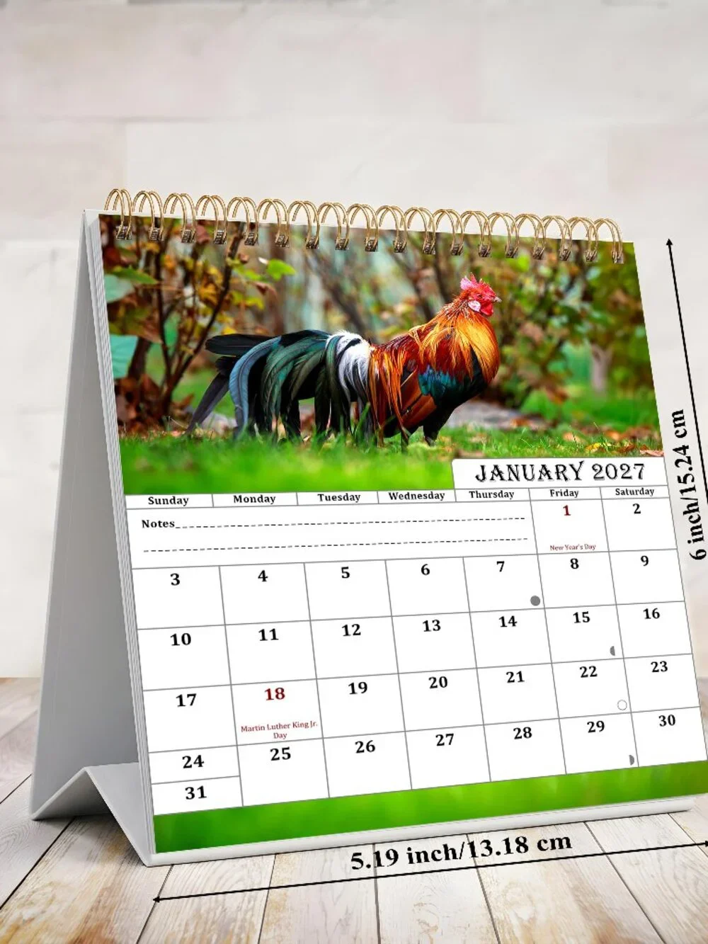 2027-12 Months Desk Calendar Desktop Planner with To-Do List (Roosters)